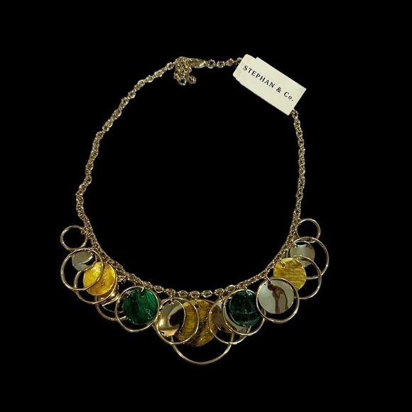 Stephan & Co. Jewelry - Stephan & Co. Gold Tone Metal & Shell Circle Charm Like Bangle Necklace